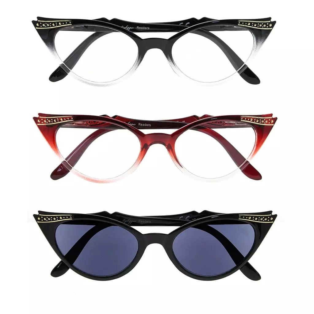 3 Pack Cat - eye Reading Glasses Include Sunshine Readers R914eyekeeper.com