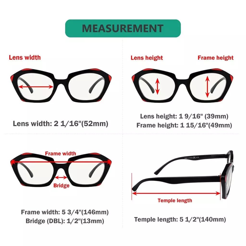 4 Pack Hexagon Progressive Multifocal Reading Glasses M2129eyekeeper.com