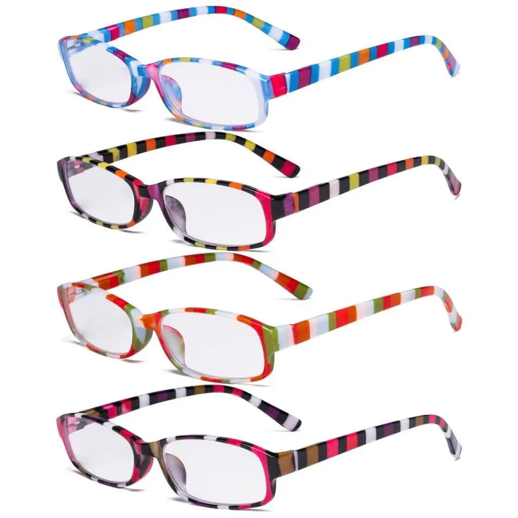 4 Pack Ladies Fashion Reading Glasses with Stripe Arms R908Seyekeeper.com