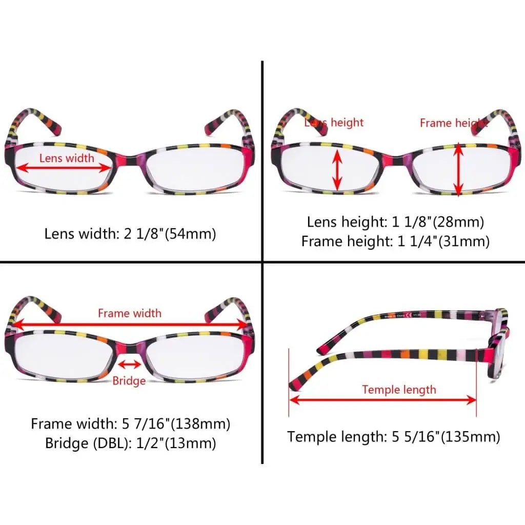 4 Pack Ladies Fashion Reading Glasses with Stripe Arms R908Seyekeeper.com