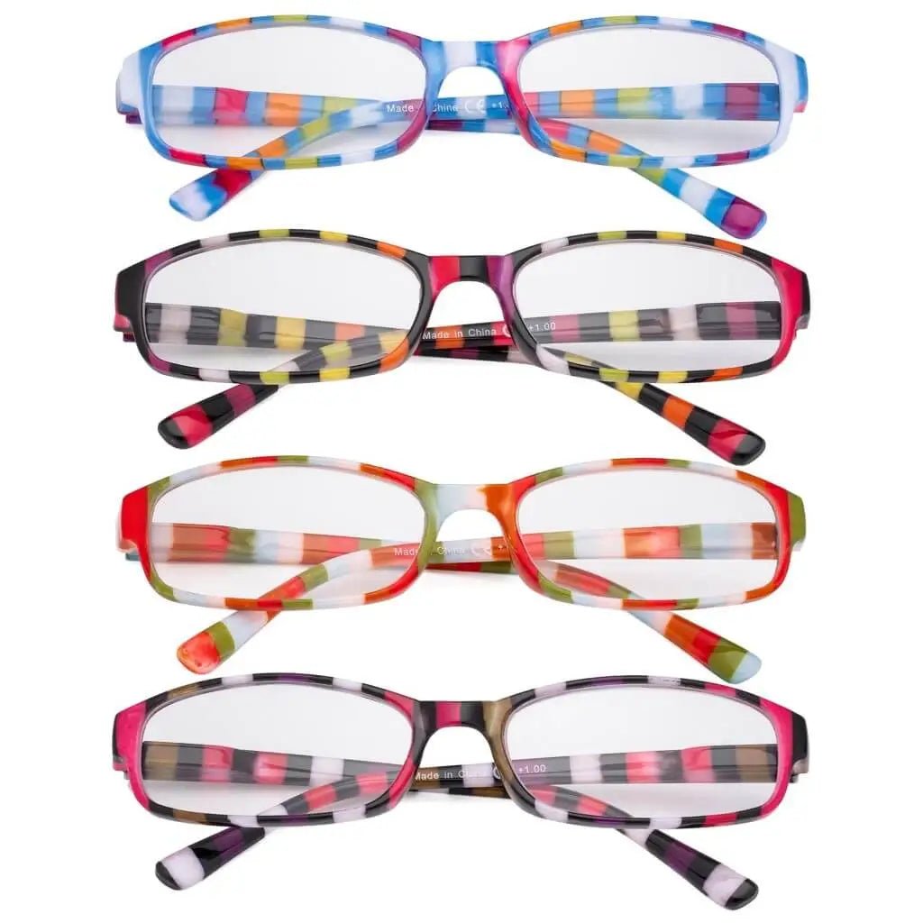 4 Pack Ladies Fashion Reading Glasses with Stripe Arms R908Seyekeeper.com