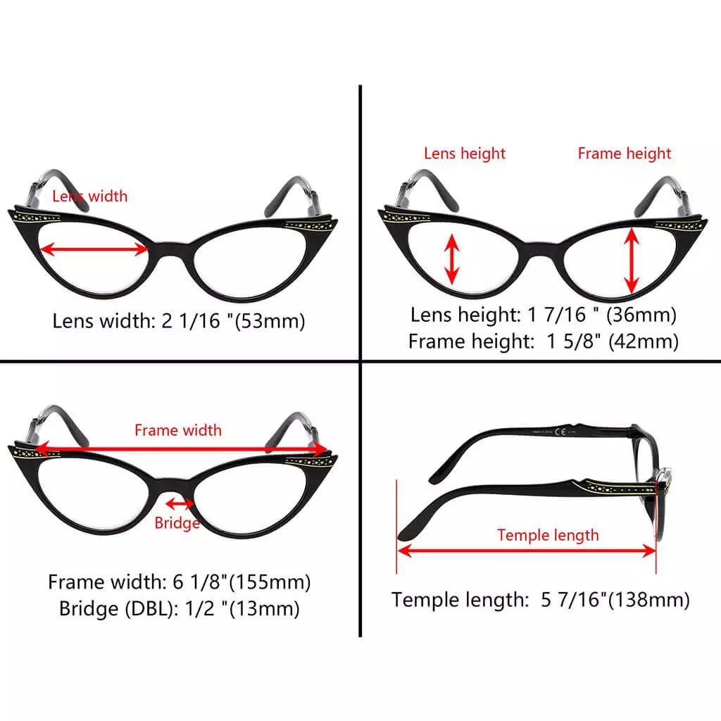 6 Pack Cat - eye Reading Glasses Include Sunshine Readers R914eyekeeper.com