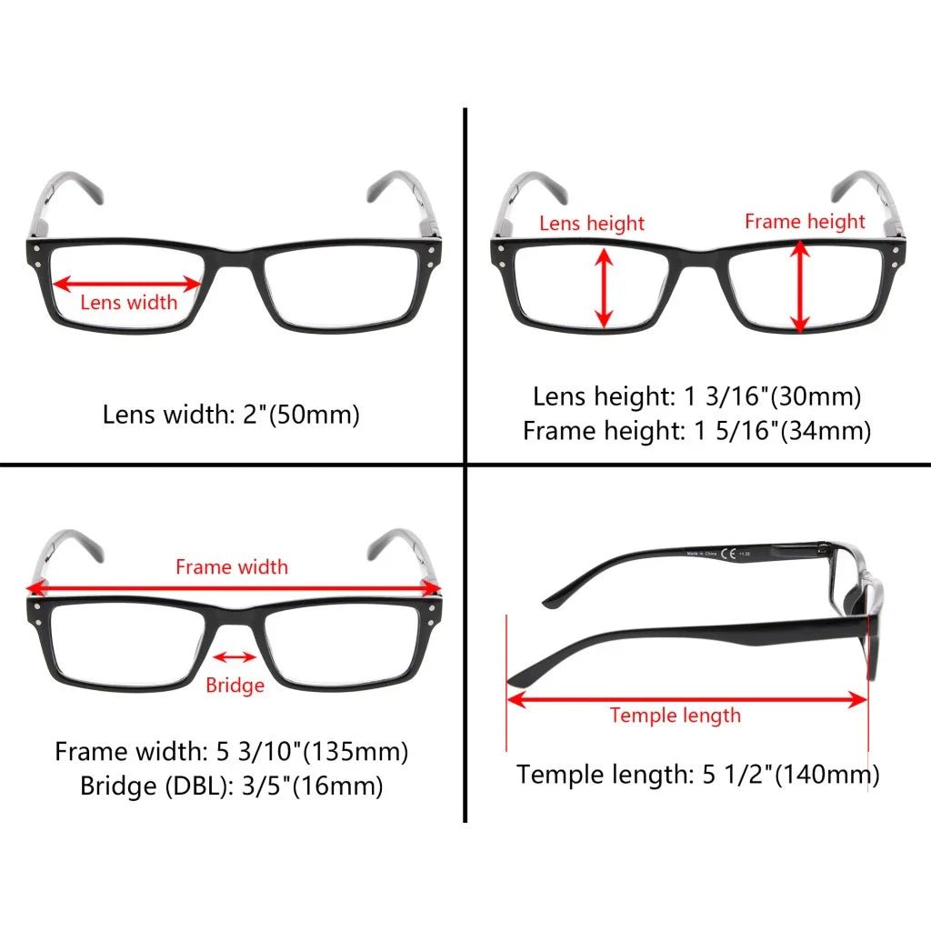 10 Pack Retro Design Classic Reading Glasses Rectangle Readers R057eyekeeper.com