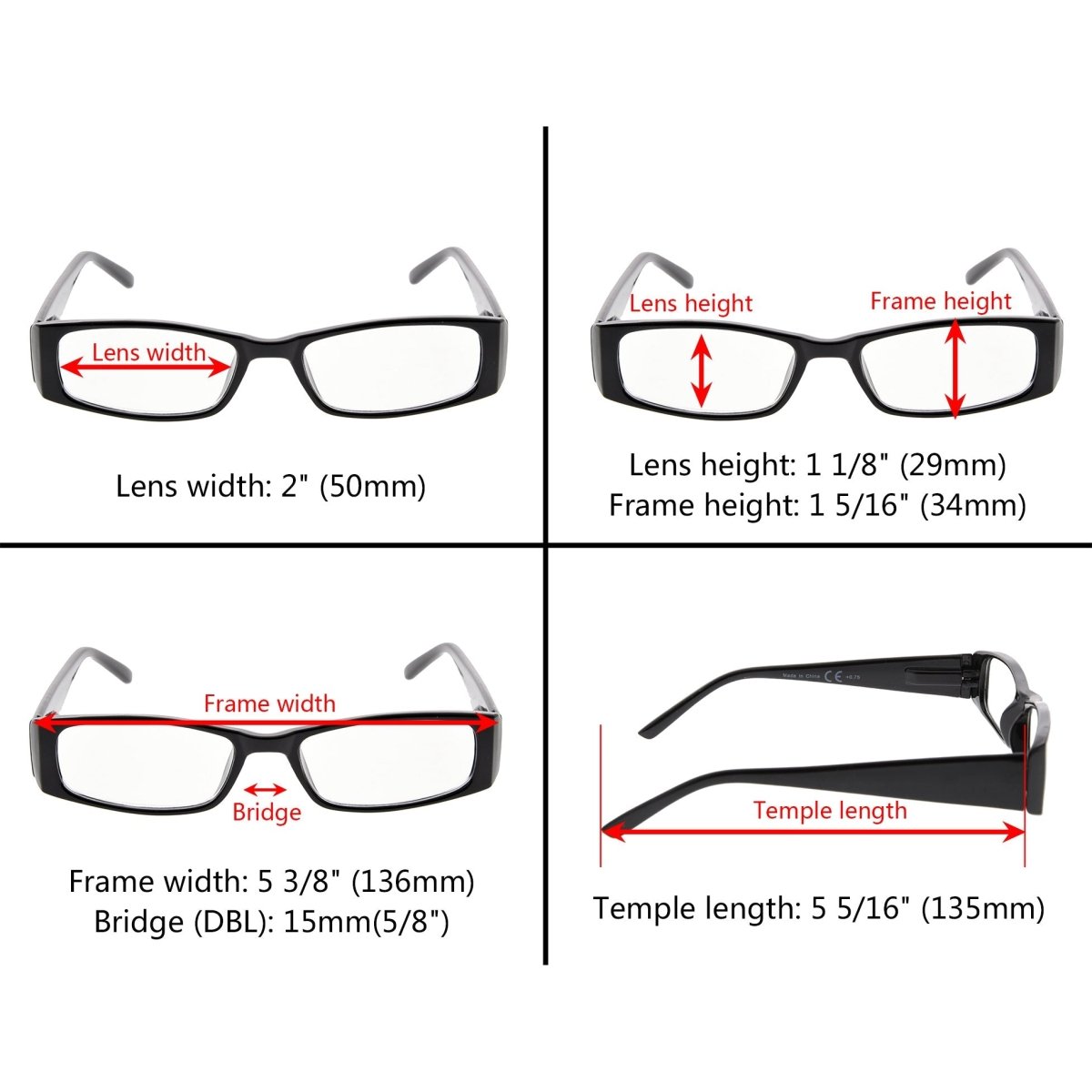 10 Pack Stylish Rectangular Reading Glasses Sunshine Readers R006eyekeeper.com