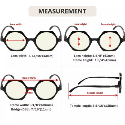 12 Pack Hexagon Blue Light Filter Retro Small Computer Readers UV2009eyekeeper.com