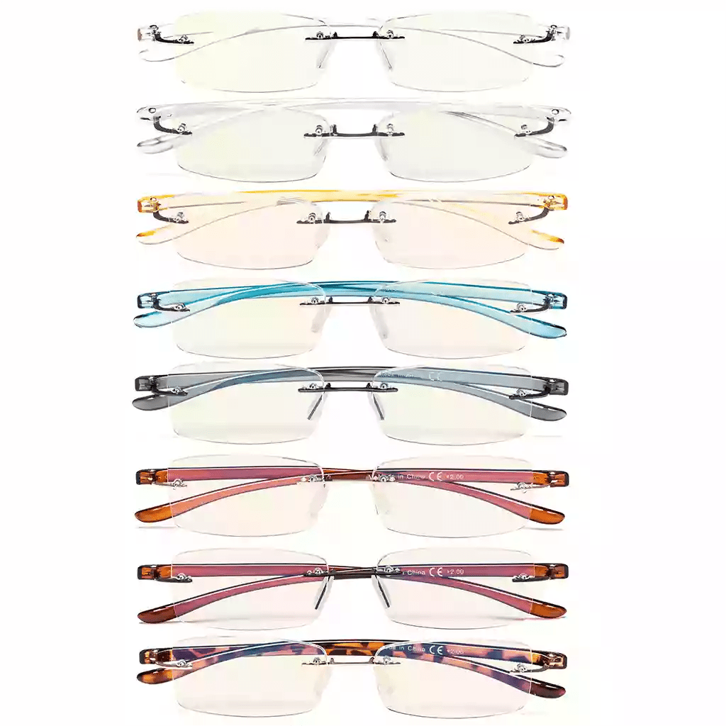 12 Pack Rimless Blue Light Filter Reading Glasses UVCG1eyekeeper.com