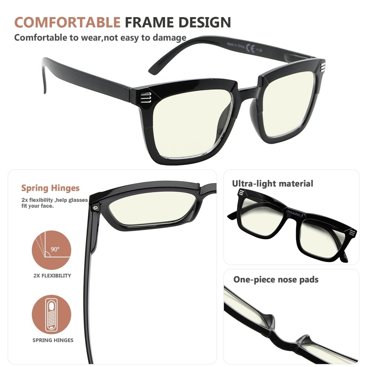 12 Pack Stylish Square Blue Light Filter Reading Glasses UV2109eyekeeper.com