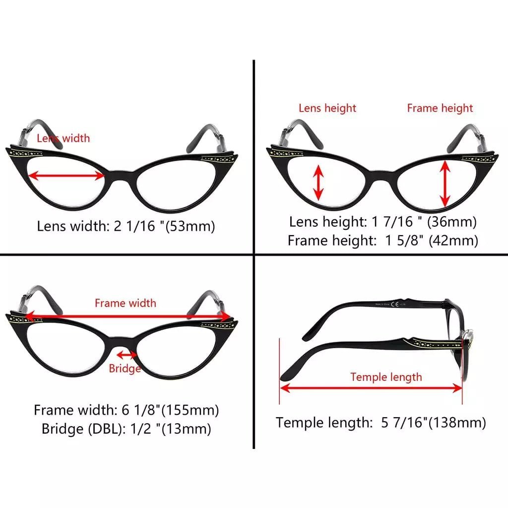 3 Pack Cat - eye Reading Glasses Include Sunshine Readers R914eyekeeper.com