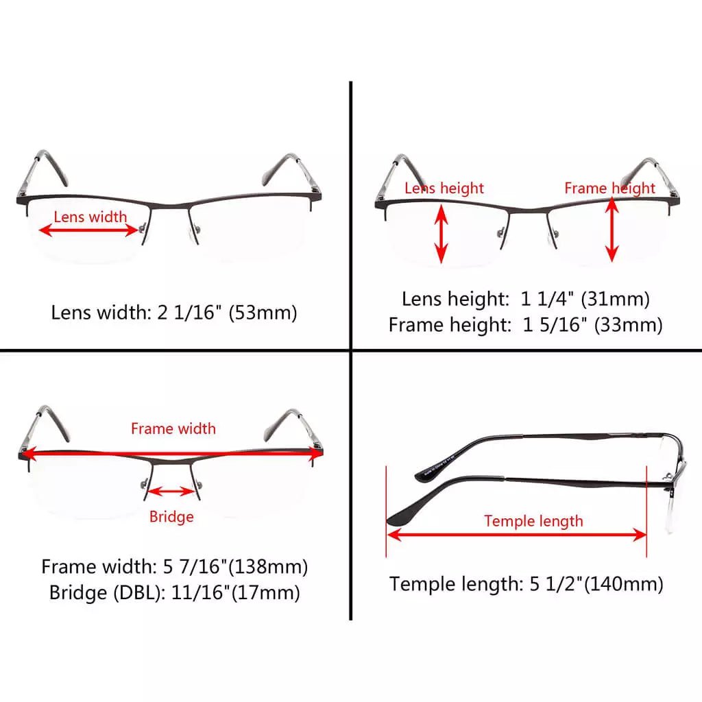 3 Pack Half - rim Metal Frame Reading Glasses R1614eyekeeper.com