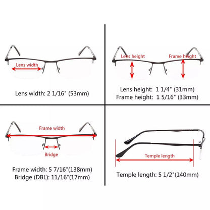 3 Pack Half - rim Metal Frame Reading Glasses R1614eyekeeper.com