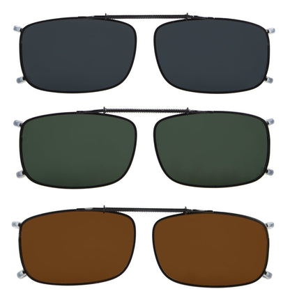 3 Pack Polarized Clip on Sunglasses with Spring Draw Bar C63 (54MMx34MM)eyekeeper.com