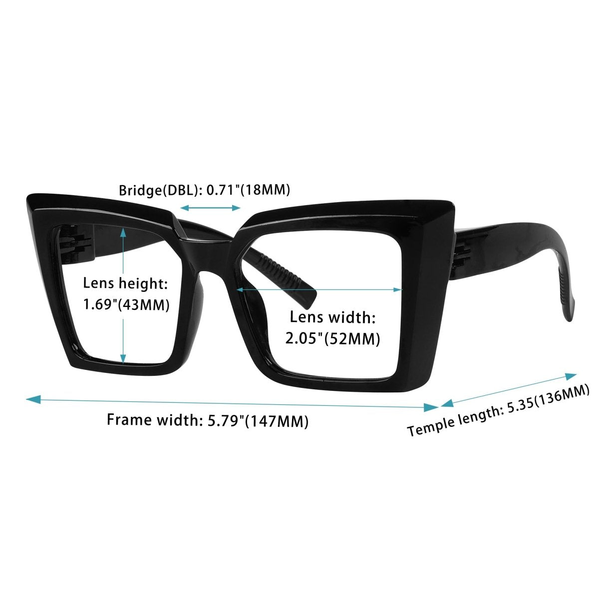 30% Blue Light Blocking Oversized Metalless Screwless Cat - eye Eyeglasses NR2141 - B15eyekeeper.com