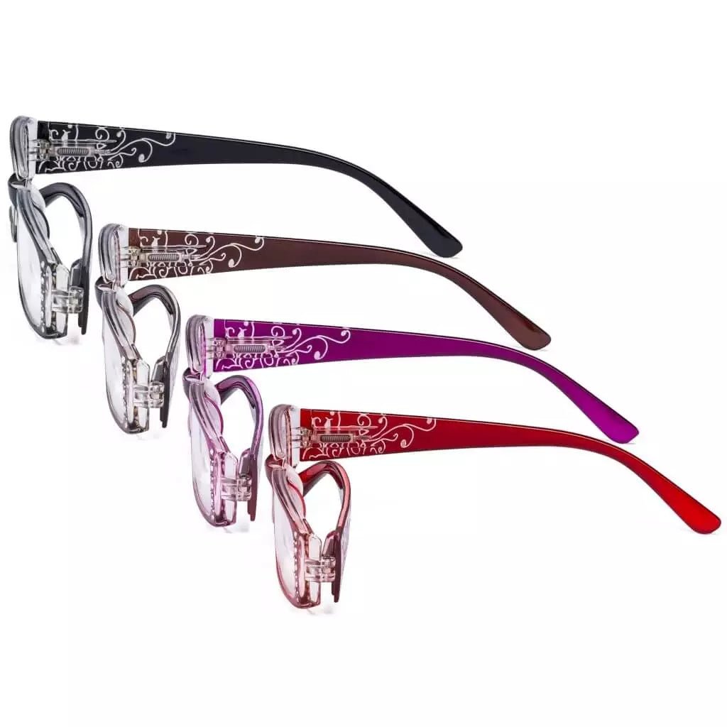 4 Pack Crystal Floral Pattern Reading Glasses R006Feyekeeper.com