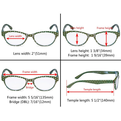 4 Pack Oval Cute Reading Glasses Colorful Polka Dots Readers R074Peyekeeper.com