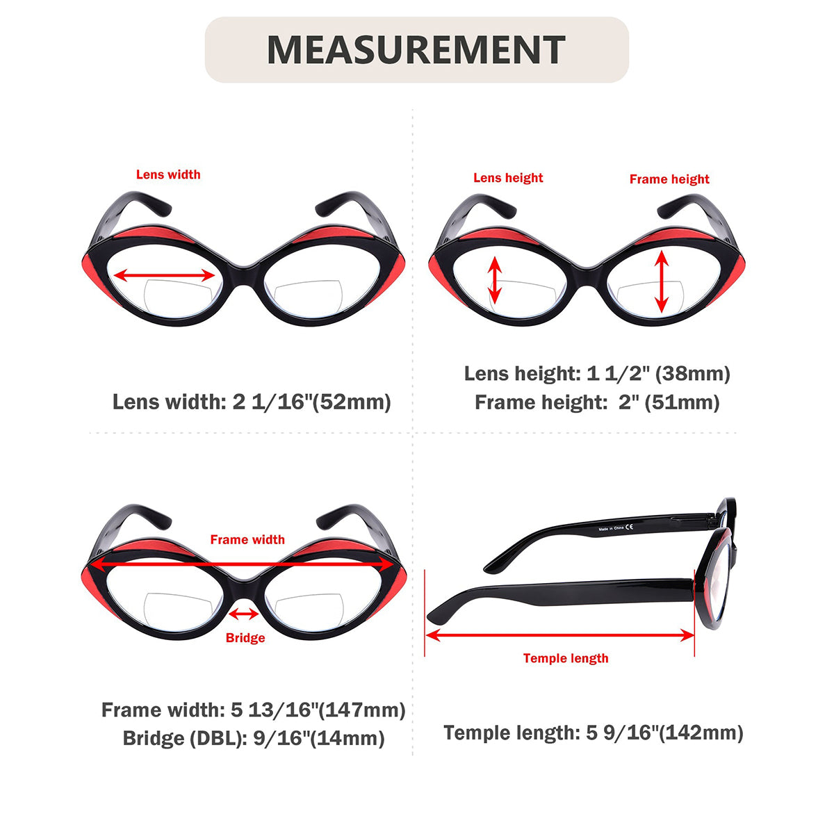 Bifocal Reading Glasses Dimension