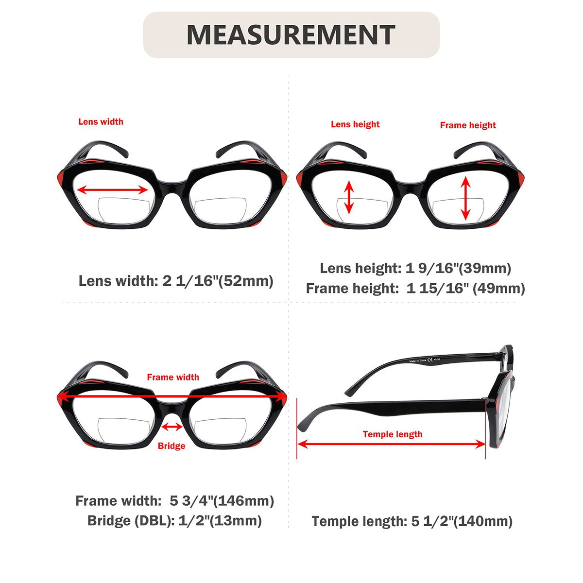 Bifocal Reading Glasses Dimension