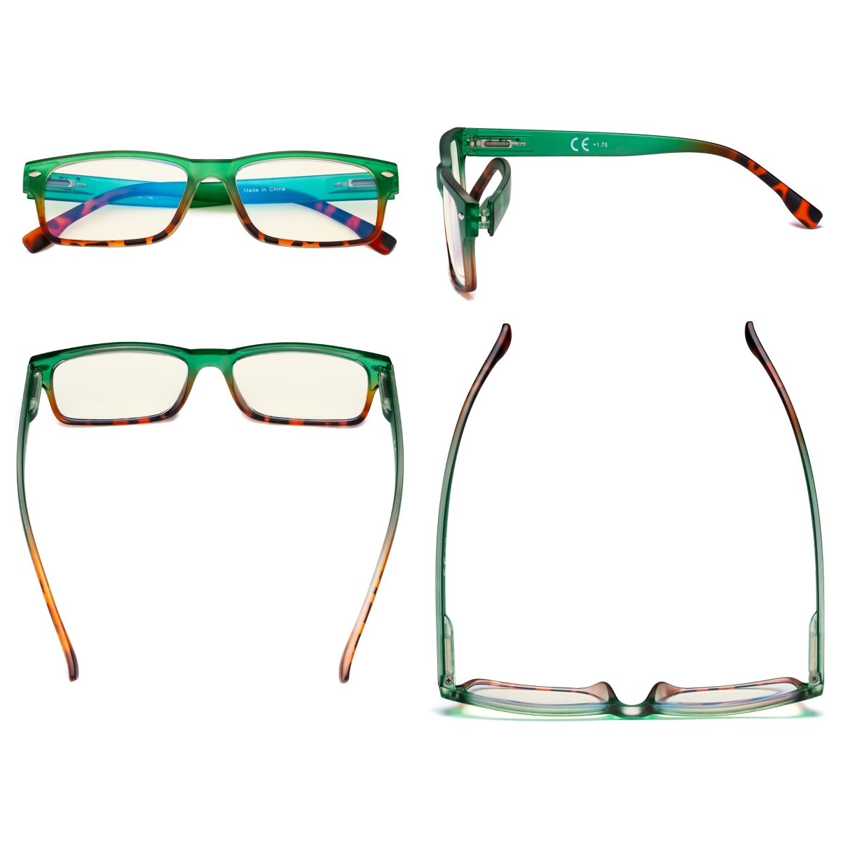 4 Pack Rectangle Blue Light Filter Reading Glasses UVR108Deyekeeper.com