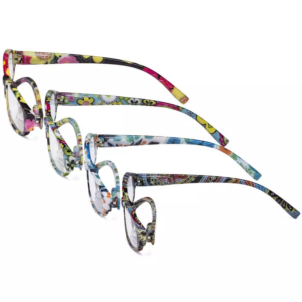 4 Pack Small Reading Glasses Funky Floral Pattern Readers R9104Feyekeeper.com