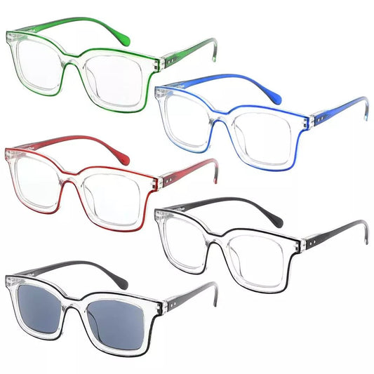 5 Pack Chic Double Color Reading Glasses Square Readers R2105eyekeeper.com