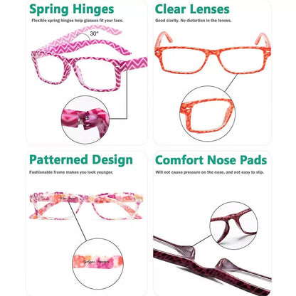 5 Pack Colorful Patterned Reading Glasses Fashionable Readers R066eyekeeper.com