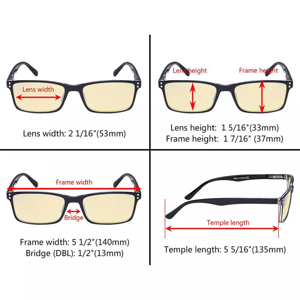 5 Pack Comfort Rectangle Blue Light Blocking Reading Glasses TM802eyekeeper.com