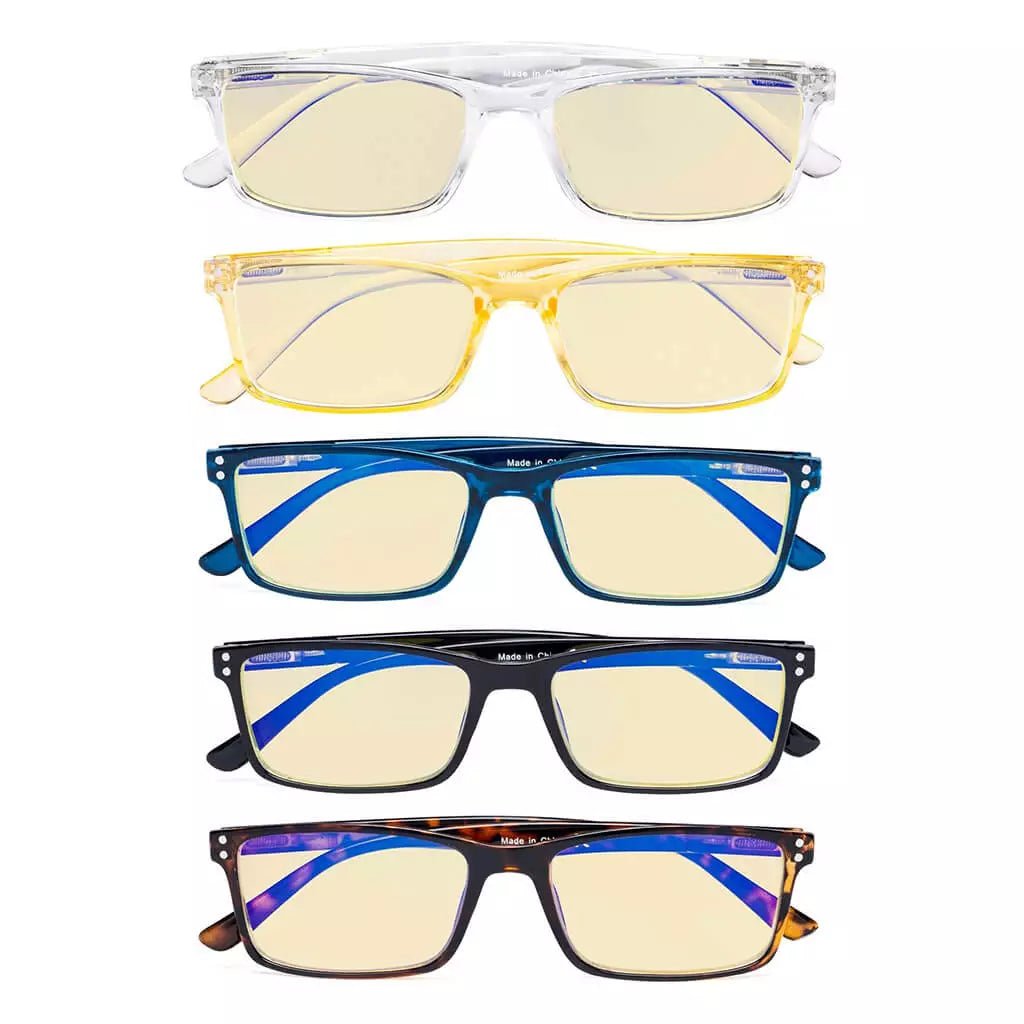 5 Pack Comfort Rectangle Blue Light Blocking Reading Glasses TM802eyekeeper.com
