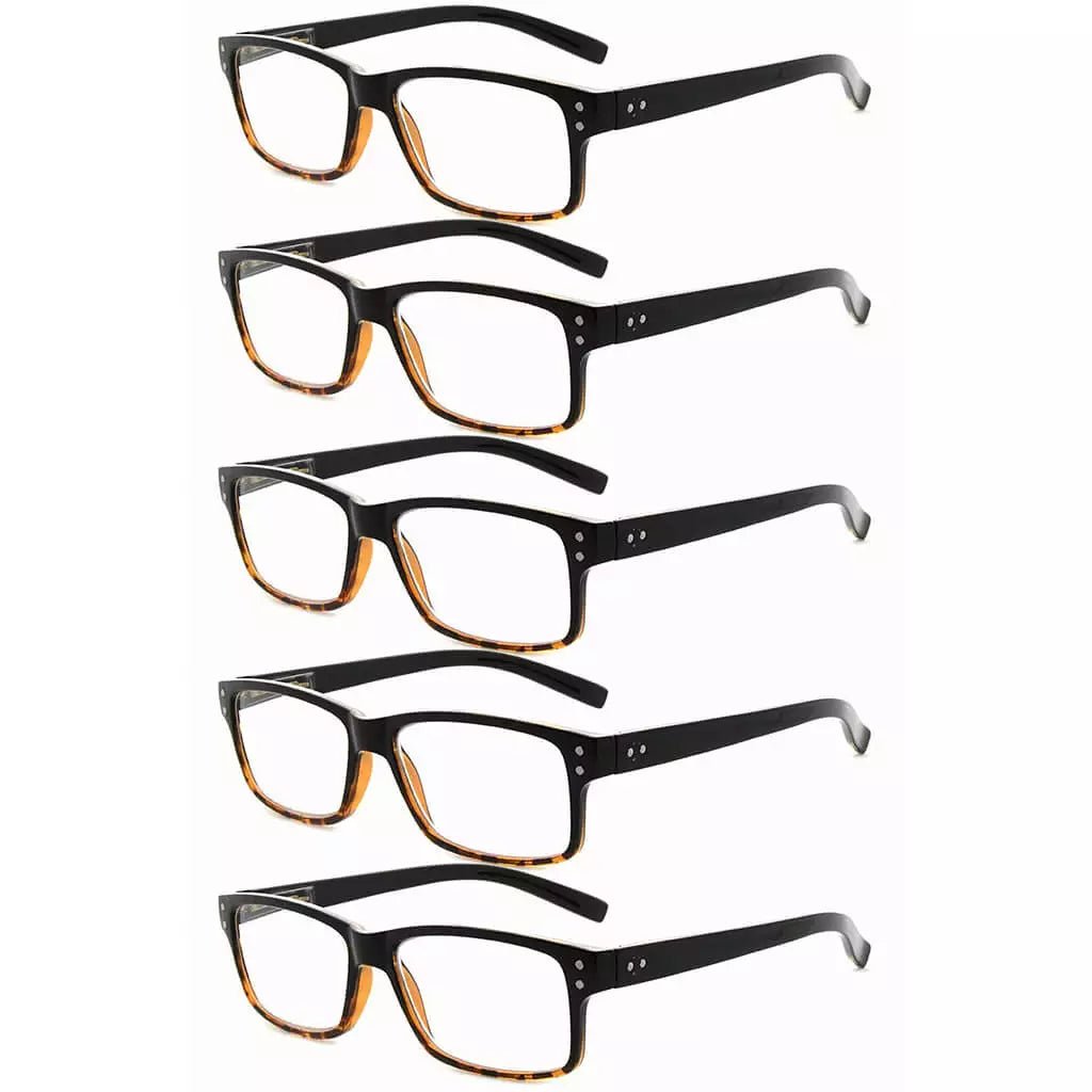 5 Pack Reading Glasses Retro Rectangle Readers R032 - Aeyekeeper.com