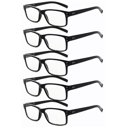 5 Pack Reading Glasses Retro Rectangle Readers R032 - Aeyekeeper.com