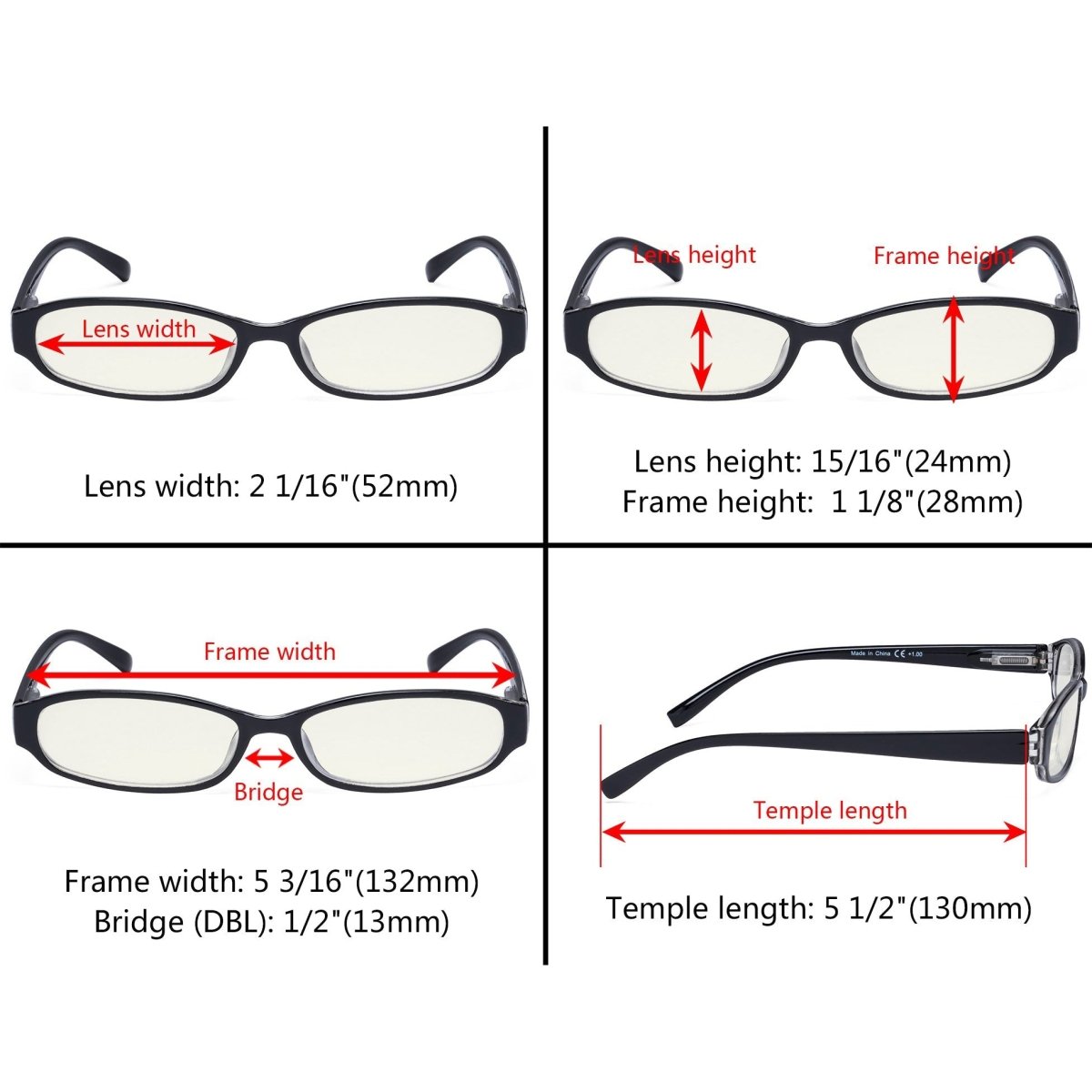 5 Pack Rectangle Blue Light Filter Reading Glasses UVR9104Keyekeeper.com