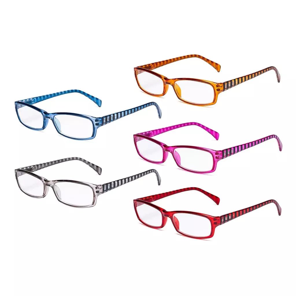 5 Pack Rectangle Reading Glasses with Stripe Arms RT1803Seyekeeper.com