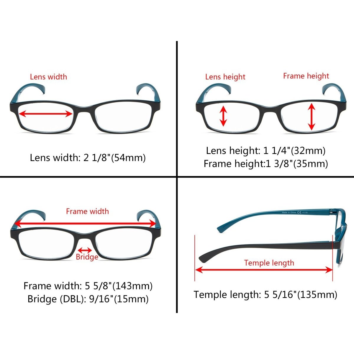 5 Pack Rectangle Stylish Reading Glasses R177eyekeeper.com