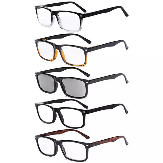 5 Pack Retro square Reading Glasses Include Sunshine Glasses R899Xeyekeeper.com