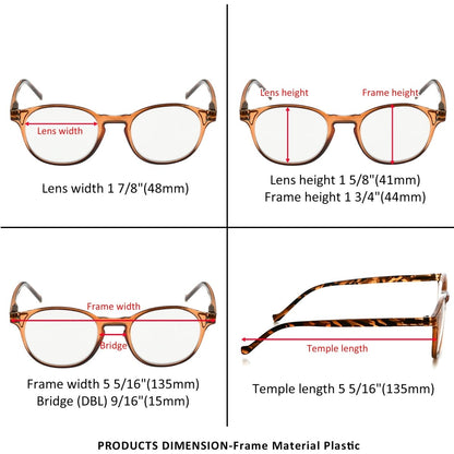 5 Pack Stylish Cute Round Reading Glasses R9115Beyekeeper.com