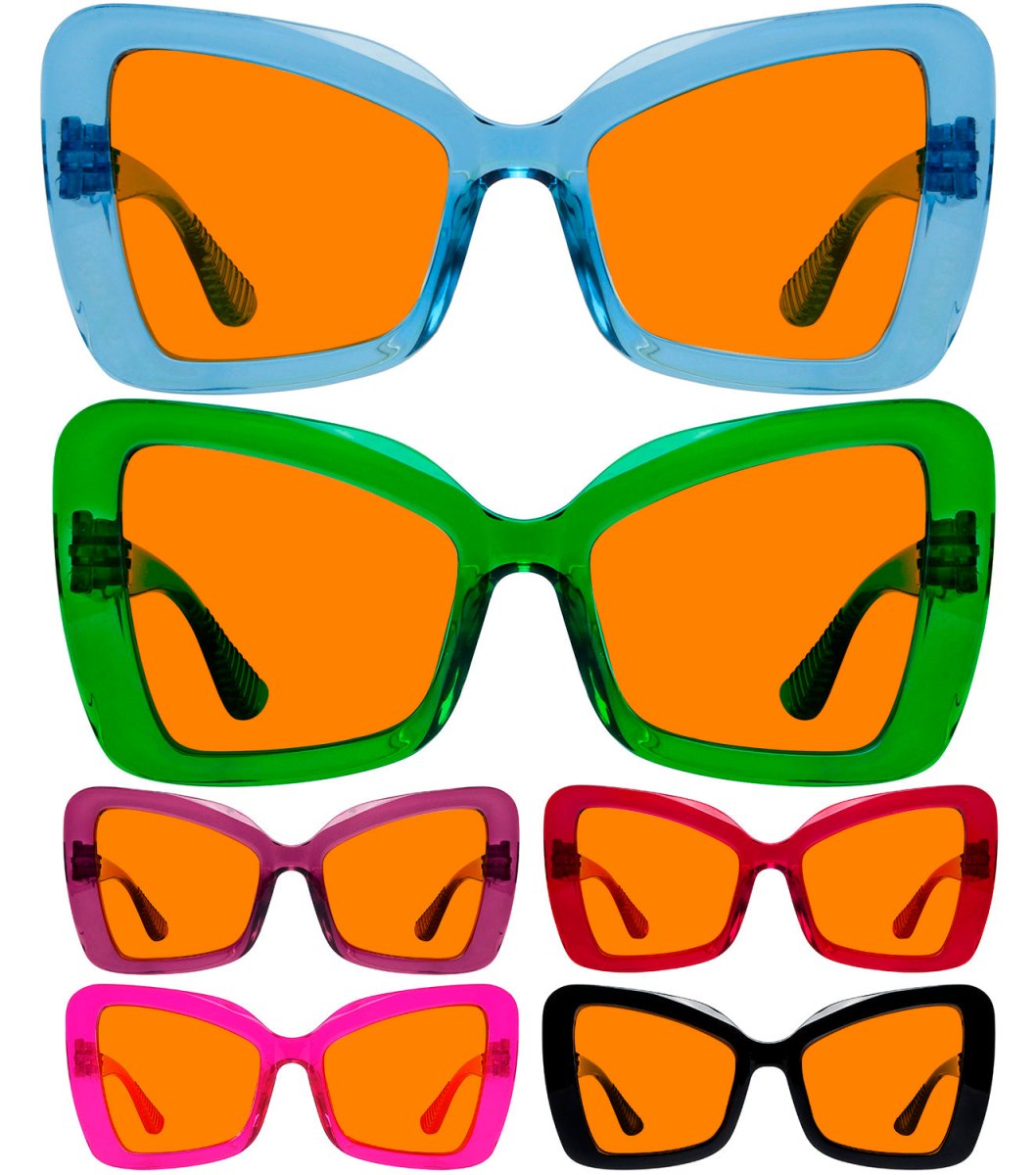 6 Pack 100% Blue Blocking Glasses Orange Lens Metalless Screwless Cat - eye R2315 - B98eyekeeper.com