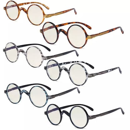 6 Pack Round Blue Light Filter Reading Glasses UVR077BXeyekeeper.com