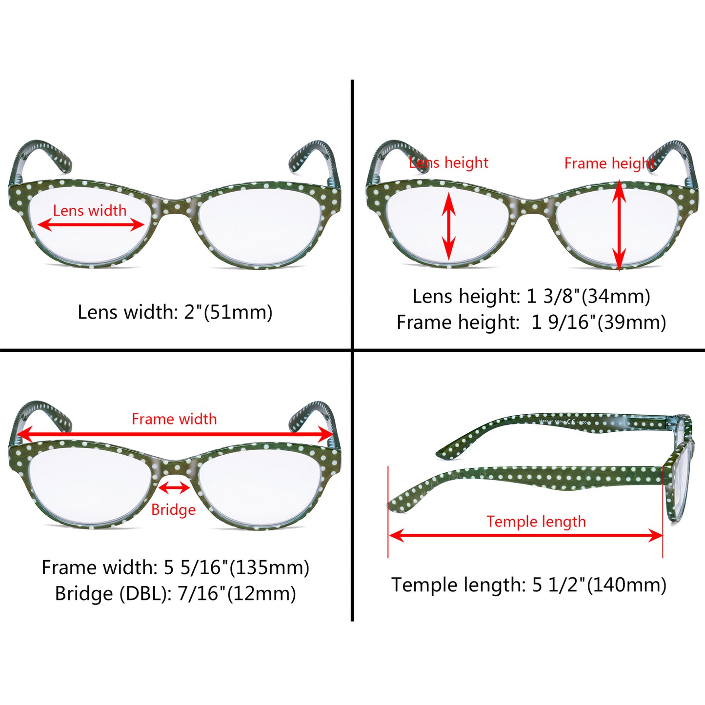 12 Pack Cat-eye Reading Glasses Polka Dot Design Readers R074P