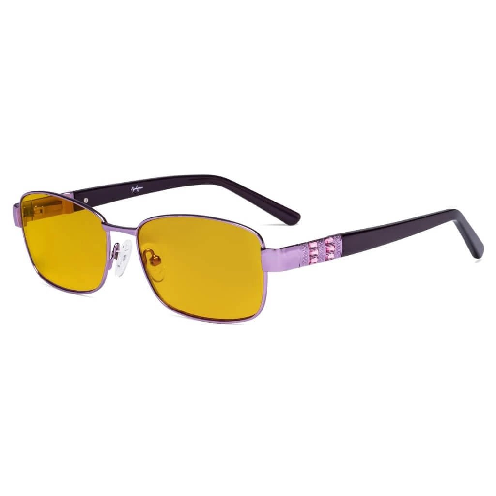 Blue Light Blocking Eyeglasses with Crystal Accents Amber Tinted Lenses LX19007 - BB90eyekeeper.com