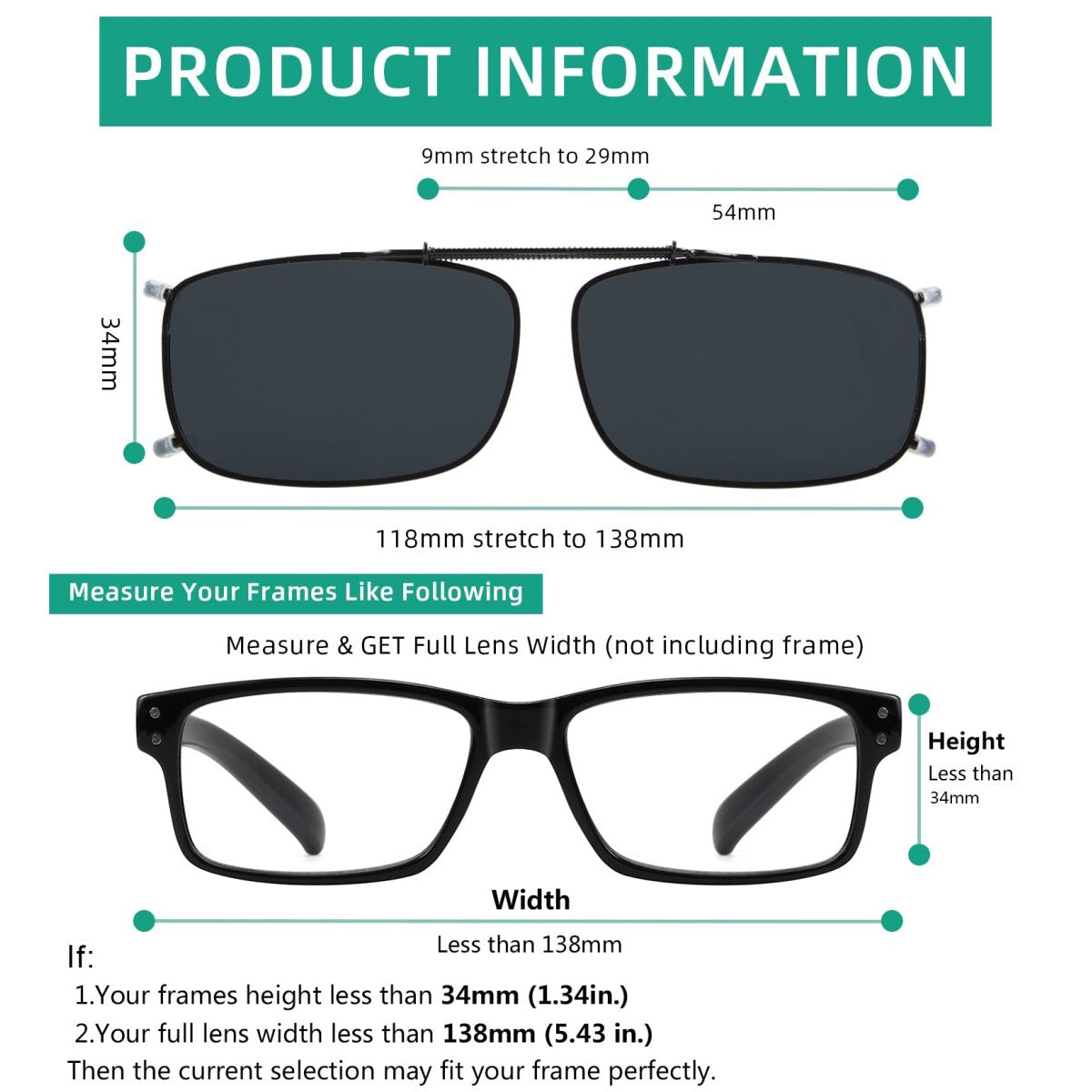 Occhiali da sole con clip e lenti polarizzate con montatura in metallo C63 (54MMx34MM)