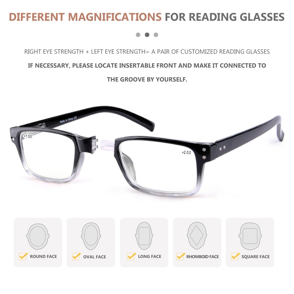 (Must Buy Both Eye) Reading Glasses with Different Strength for Each Eye PR032 Black Cleareyekeeper.com