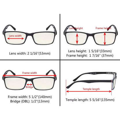 Rectangle Stylish Blue Light Filter Reading Glasses UVR802eyekeeper.com