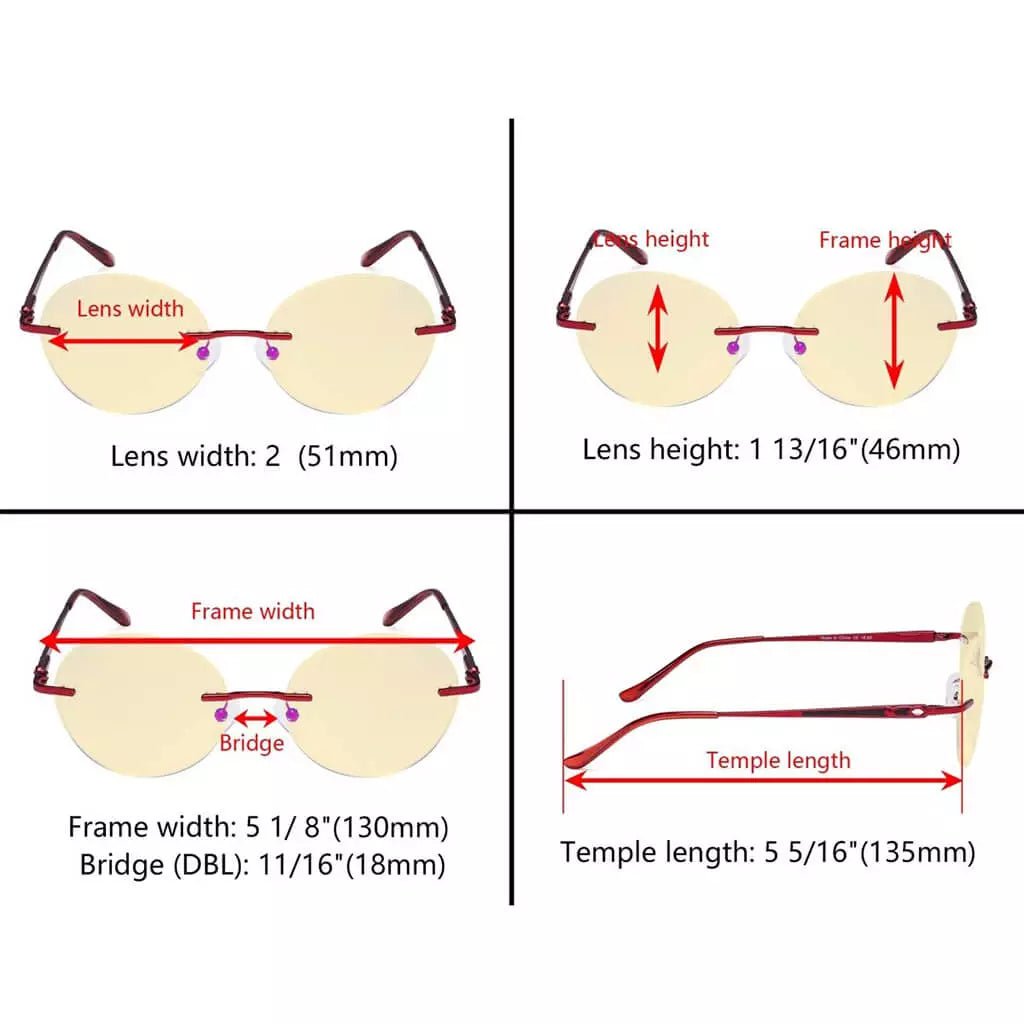 Round Rimless Blue Light Blocking Reading Glasses TMWK9910Aeyekeeper.com