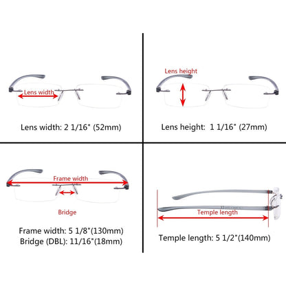 Small Lenes Rectangle Reading Glasses Rimless Readers R14001eyekeeper.com