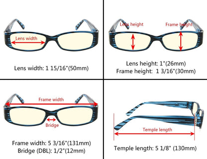 4 Pack Rectangle Blue Light Blocking Reading Glasses UVR081eyekeeper.com