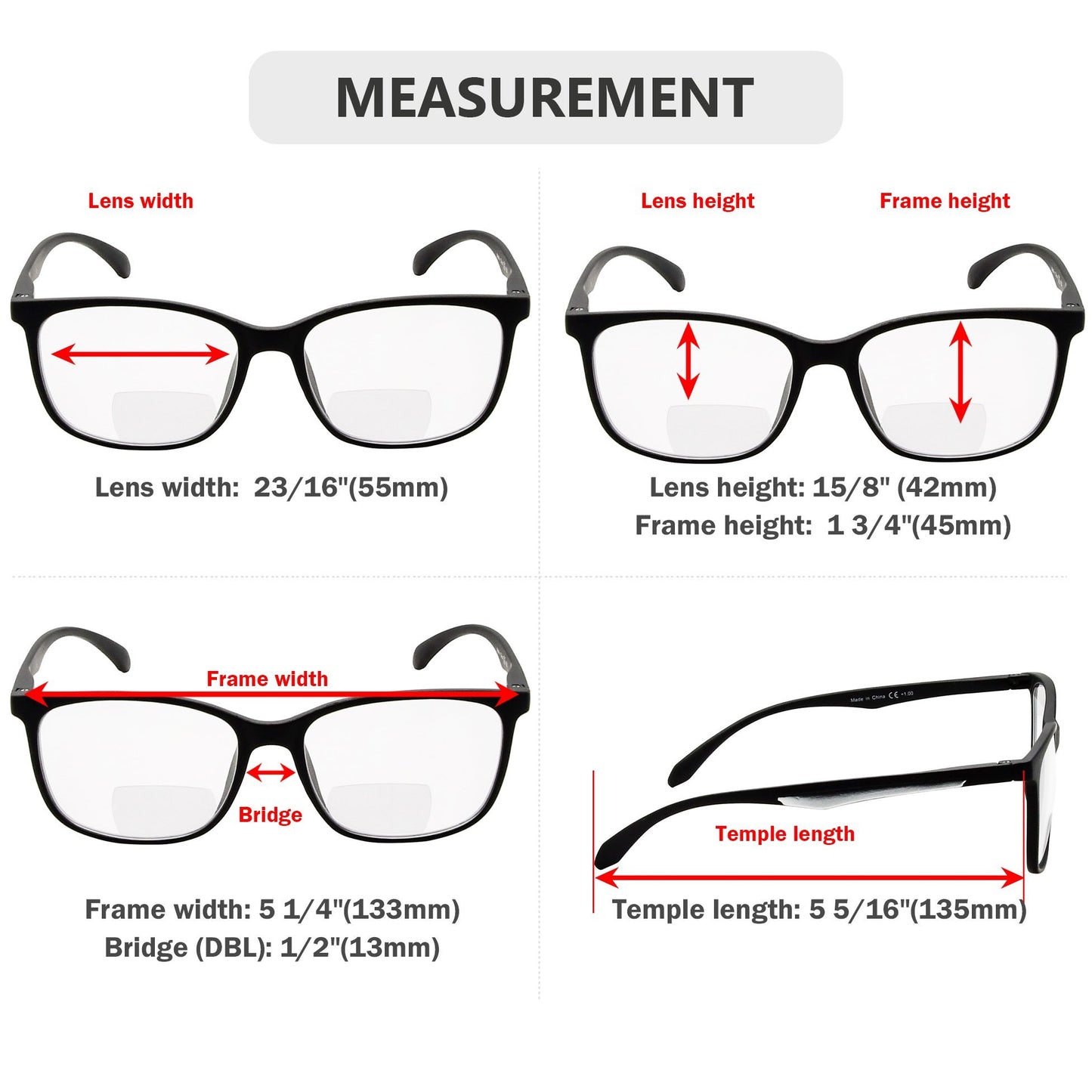 Bifocal Reading Glasses Dimension